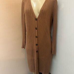 Time and Tru Ribbed V-Neck Long Cardigan – Camel